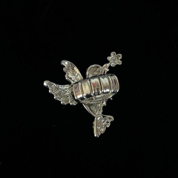 Vintage Silvertone Bedazzled Rhinestone Sparkly Statement Stretchy Bird Ring - Picture 7 of 7